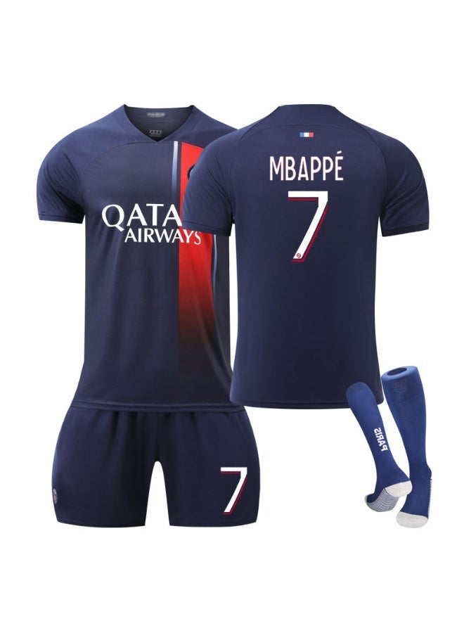 PSG 2023-2024 باريس هوم #7 مبابي لكرة القدم جيرسي السراويل الجوارب مجموعة حجم الأطفال والكبار حجم الهدايا للجماهير والأصدقاء - Image 1